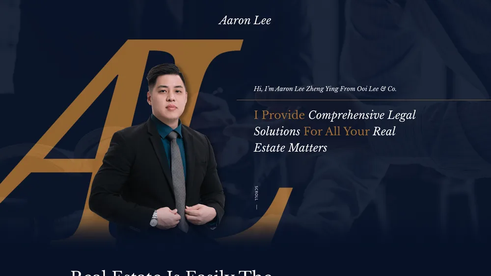 The Aaron Lee homepage: a portrait of the lawyer beside an introduction to his real estate legal services.